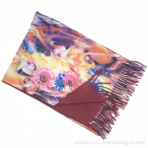 ready to ship winter warm print cashmere with fringe scarf shawls